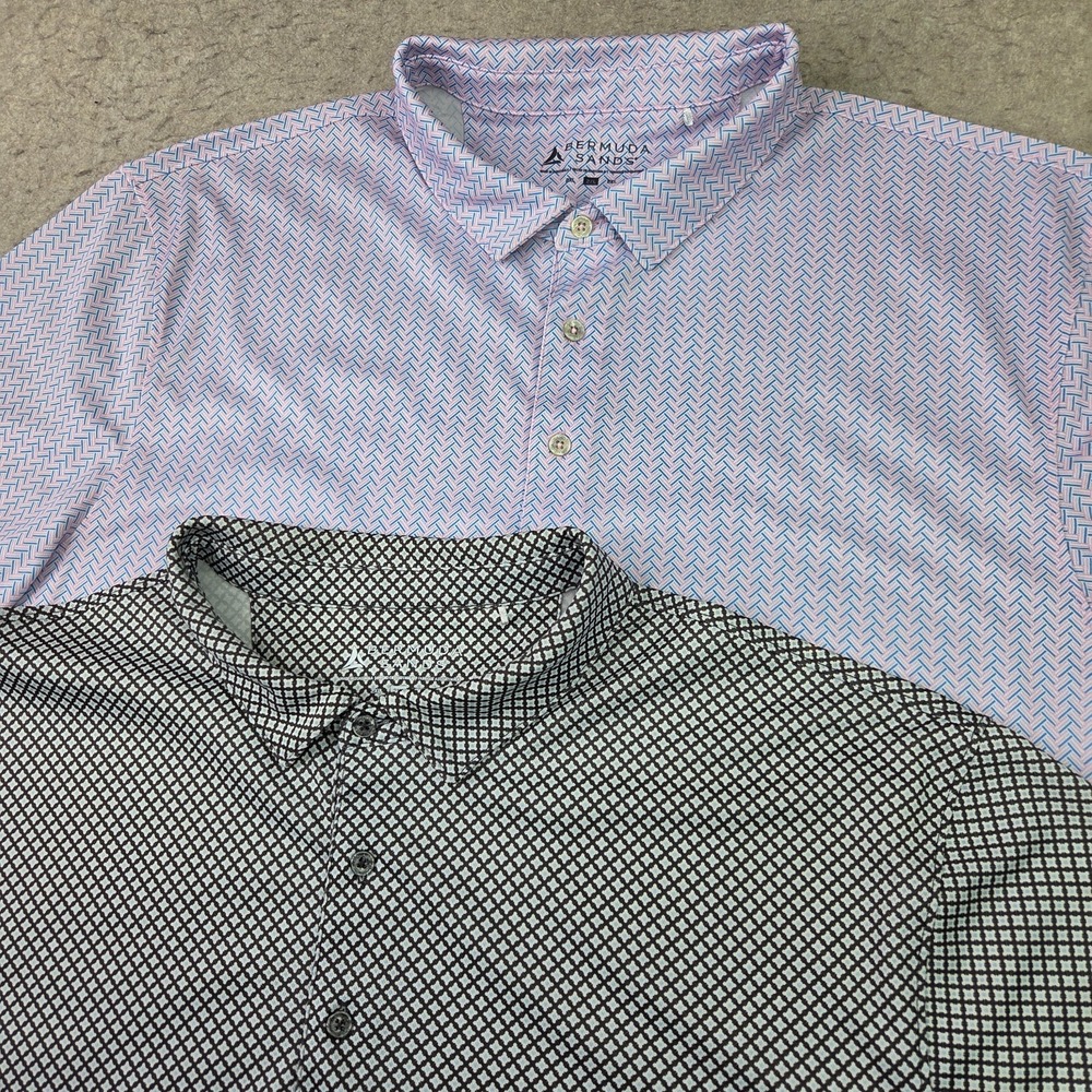 Lot of 2 Bermuda Sands Golf Polo Shirts Mens 2XL Geometric Short Sleeve Preppy